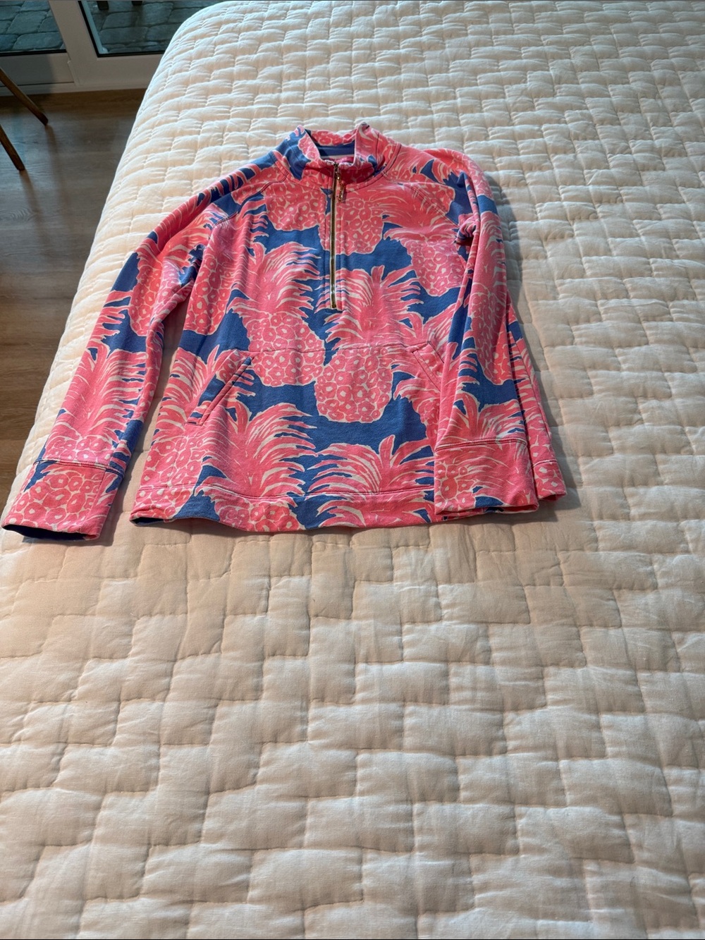 Lilly Pulitzer Coral & Cobalt Pineapple Zip Pullover. Small